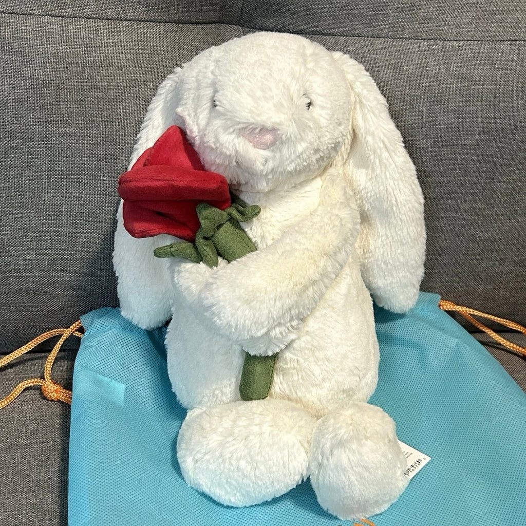 Jellycat Cream Bunny with Rose - Medium