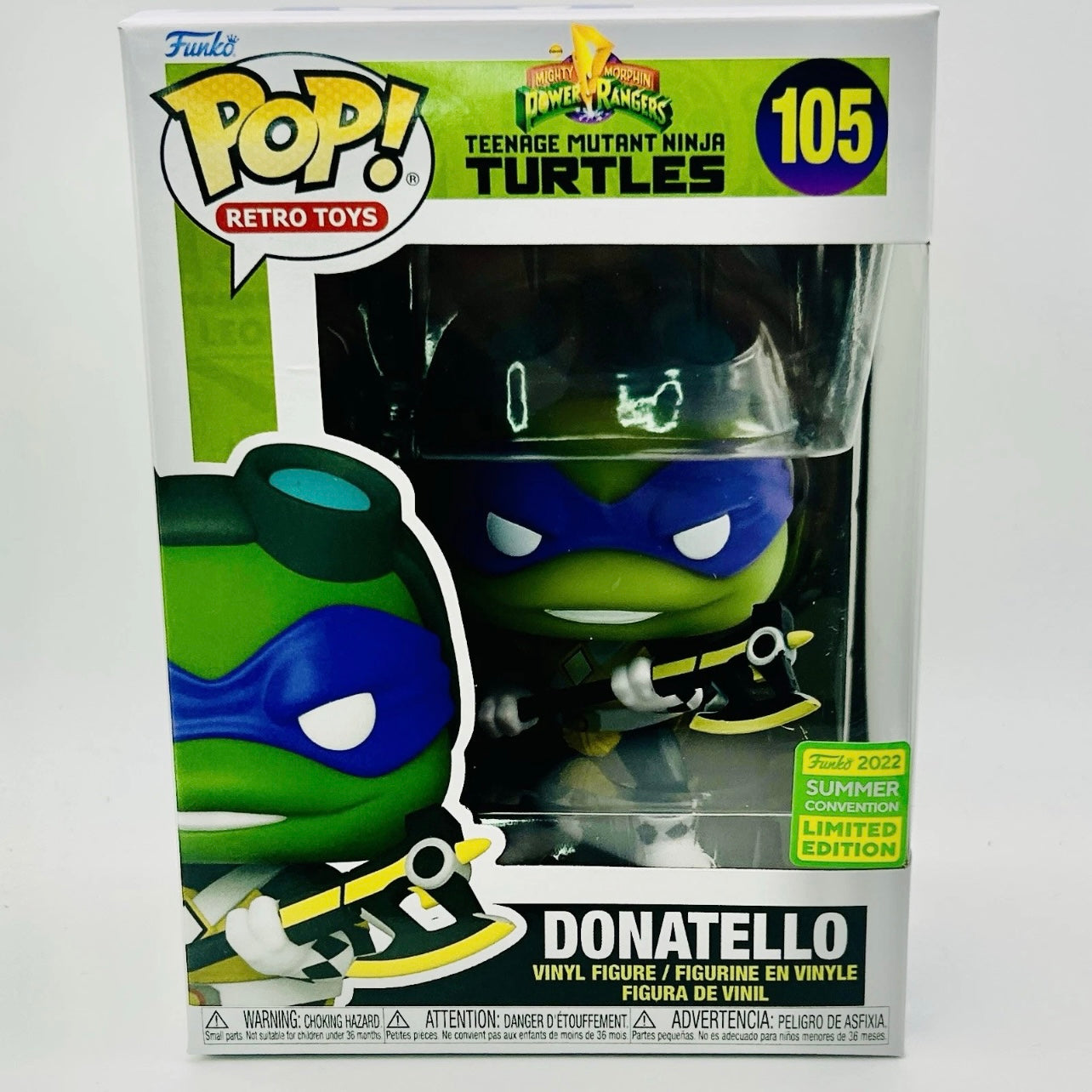 Funko Pop! Retro Toys: Teenage Mutant Ninja Turtles / Power Rangers: Donatello (Black Ranger) #105 - 2022 Summer Convention Exclusive (Box Crease)