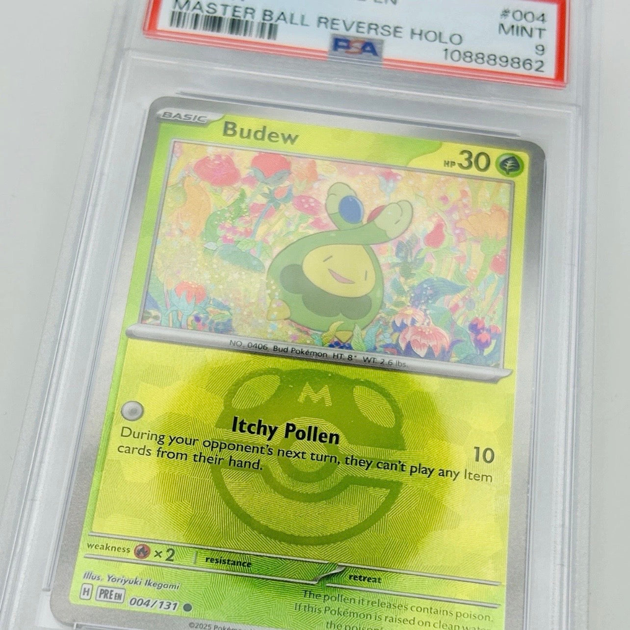 PSA 9 - Pokémon TCG - Budew 004/131 Master Ball Reverse Holo - Prismatic Evolutions
