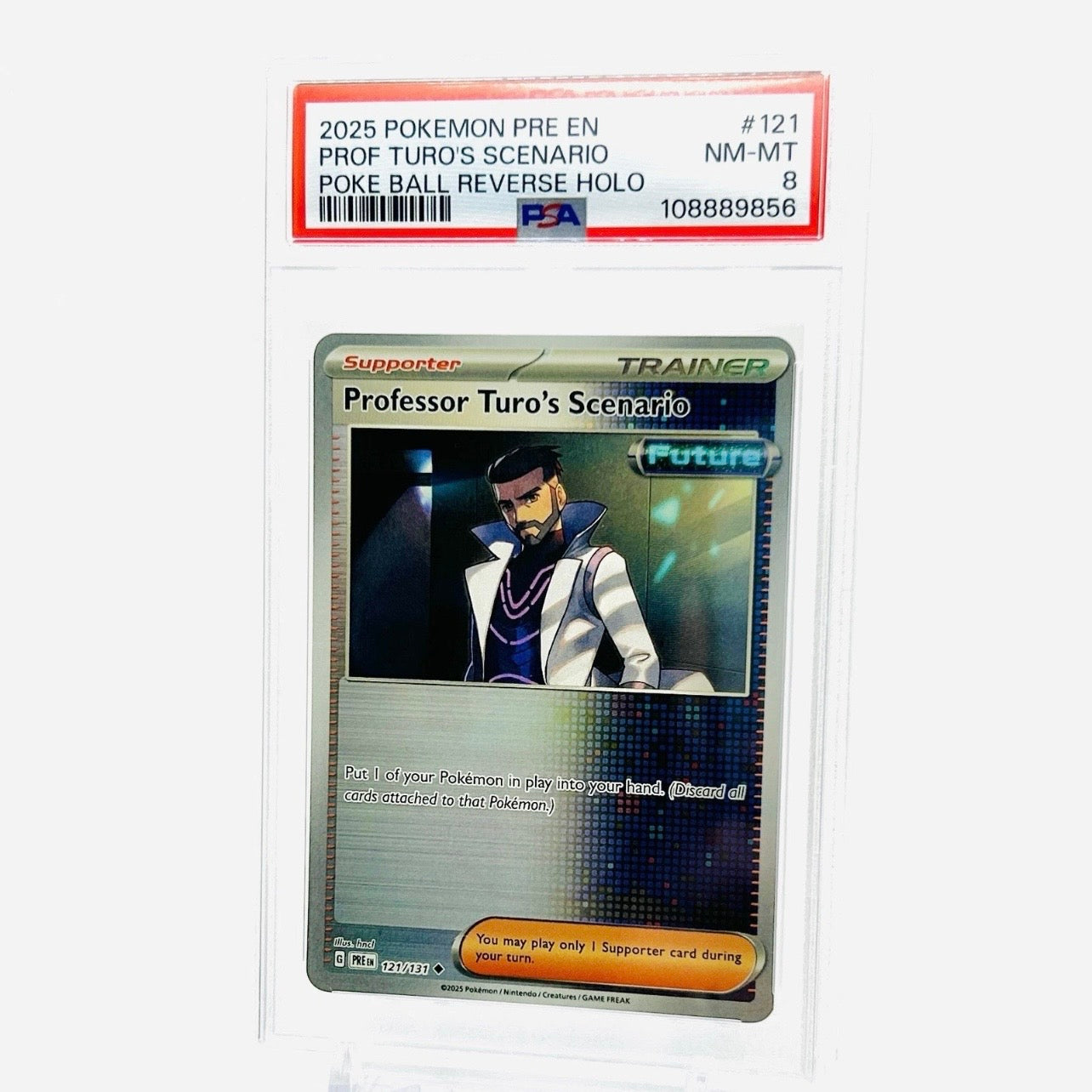 PSA 8 - Pokémon TCG - Professor Turo’s Scenario 121/131 Poké Ball Reverse Holo - Prismatic Evolutions