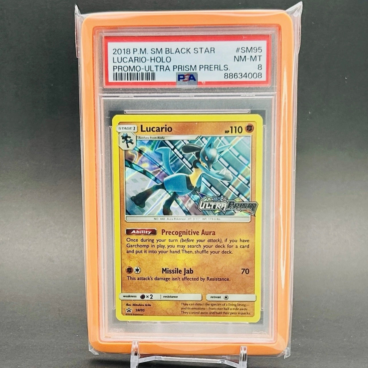 PSA 8 - Pokémon TCG - Lucario SM95 - Sun & Moon Ultra Prism Pre-Release Black Star Promo